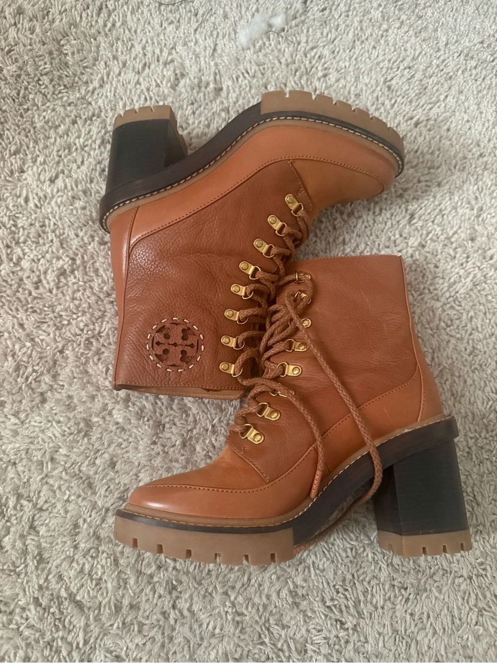 TORY BURCH MILLER LUG SOLE BOOTIE 95MM in TOASTED CARAMEL